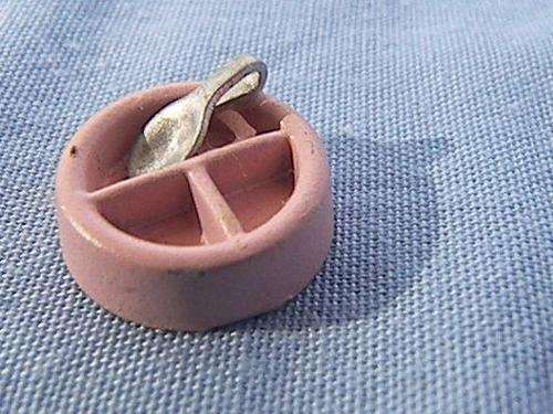 1/12th scale baby food bowl with feeding spoon.