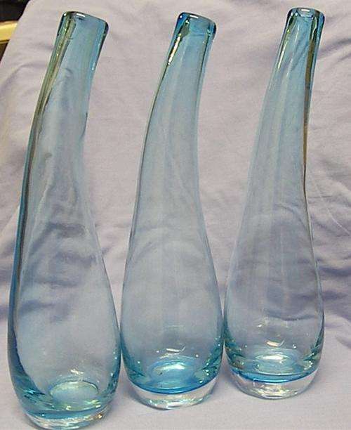 stunning blue bent glass vases or bottles(3)