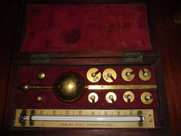 HYDROMETER AND THERMOMETER BY T.O BLAKE  OF LONDON