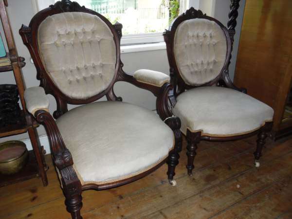 PAIR OF VICTORIAN MAHOGANY CHAIRS CIRCA 1870 ( GRANDFATHER AND MOTHER)