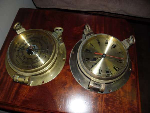 BRASS SHIPS CLOCK AND BAROMETER