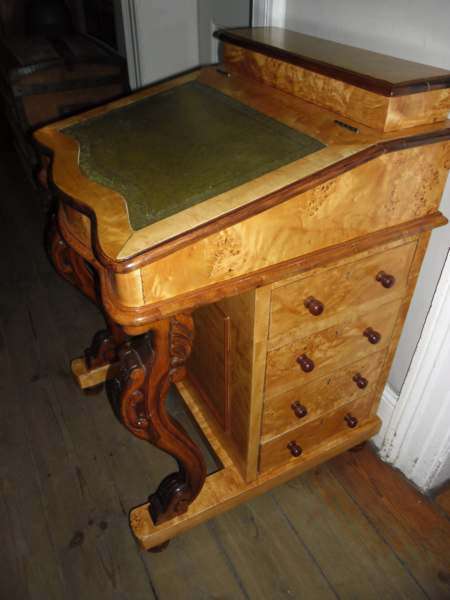 DAVENPORT: YEWWOOD/BIRDS EYE MAPLE , RESTORED, CIRCA 1890