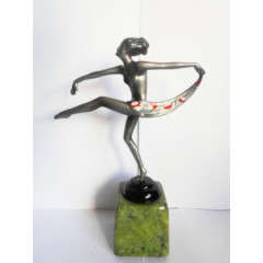 VINTAGE ART DECO FIGURINE PAINTED BRASS , 200 X 145 X 55 MM