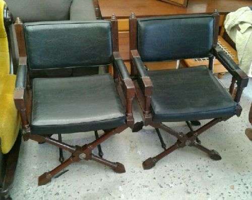 Pair of Leather Mahogany Directors Chairs