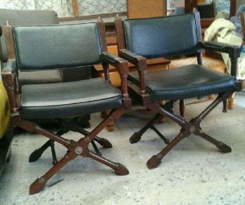 Pair of Leather Mahogany Directors Chairs