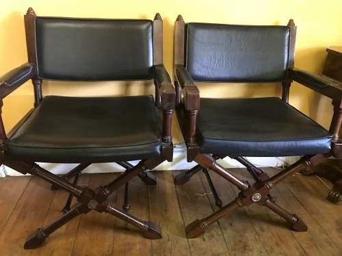 Pair of Leather Mahogany Directors Chairs