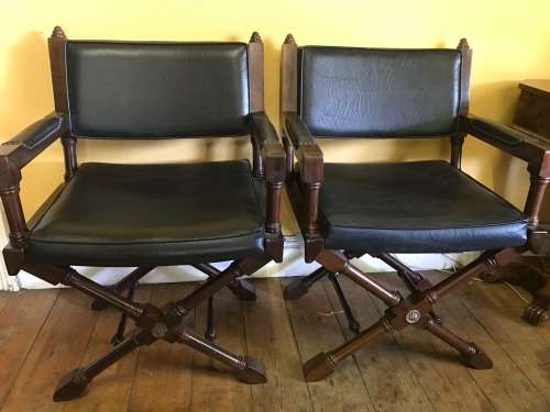 Pair of Leather Mahogany Directors Chairs