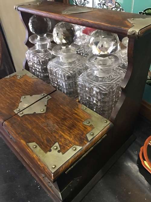 Victorian Oak Tantalus