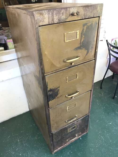 Vintage Steel Filing Cabinet with Brass Handles