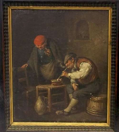 Original Vintage Oil Painting of Smoker and Drinker ( 33 x 30 cm )