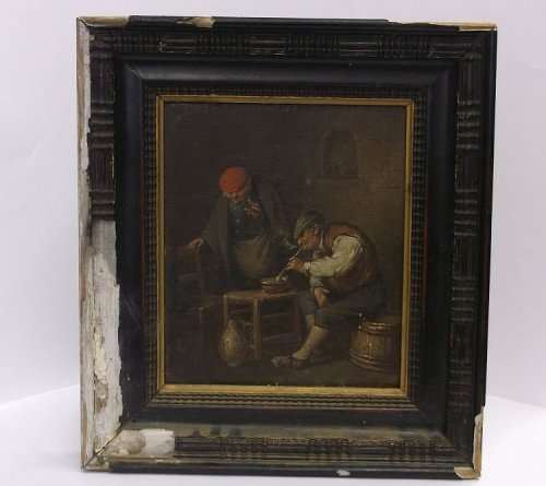 Original Vintage Oil Painting of Smoker and Drinker ( 33 x 30 cm )