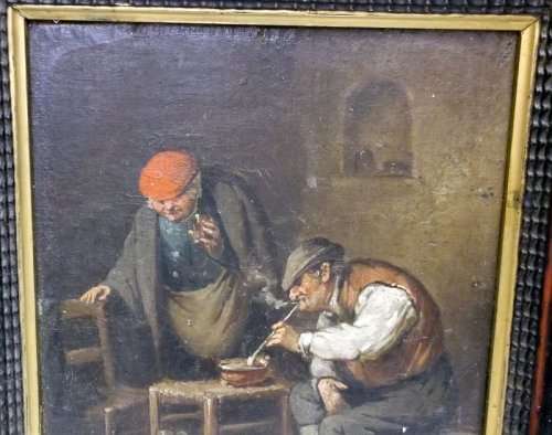 Original Vintage Oil Painting of Smoker and Drinker ( 33 x 30 cm )