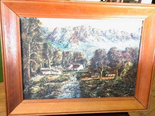 Oil on Bord: Farmhouse Scene