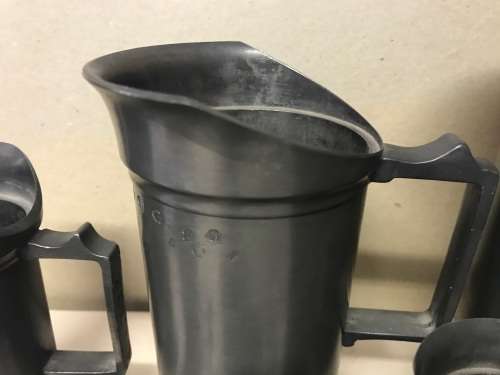 Set of  7 Victorian Pewter/Tin Measure Jugs ( set of 7, from 20 cm to 4 cm )