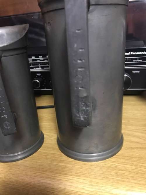 Set of  7 Victorian Pewter/Tin Measure Jugs ( set of 7, from 20 cm to 4 cm )