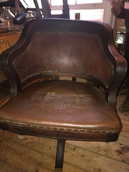 Office Chair: Mahogany and Leather on castors