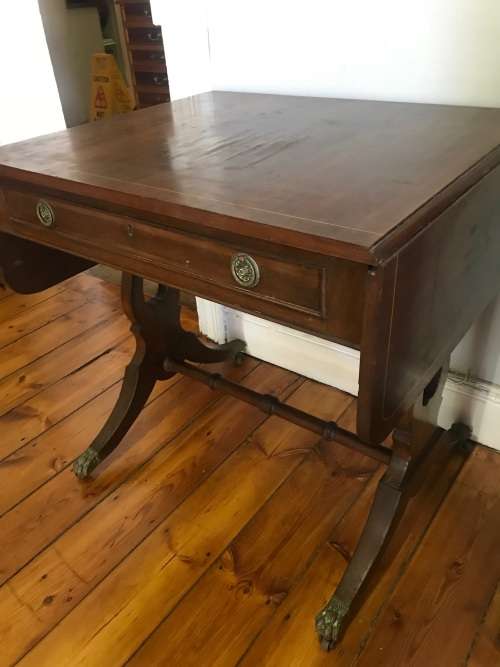 GREAT VICTORIAN MAHOGANY DROPSIDE TABLE ON CASTORS ( 122x 60 x 74 cm )