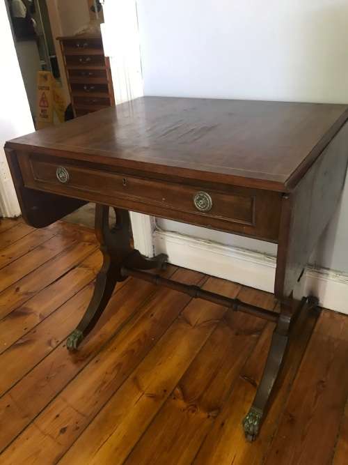 GREAT VICTORIAN MAHOGANY DROPSIDE TABLE ON CASTORS ( 122x 60 x 74 cm )