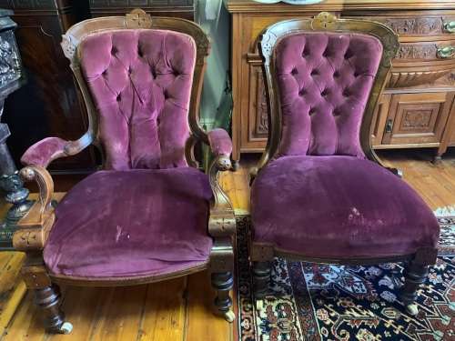 Pair of beautiful Victorian Mahogany Chairs circa 1870 on original castors.