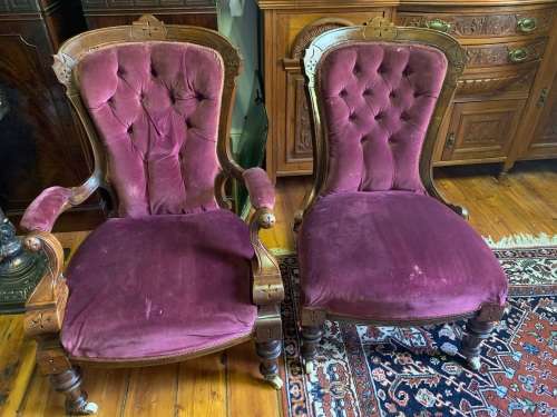Pair of beautiful Victorian Mahogany Chairs circa 1870 on original castors.