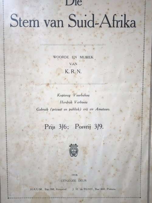 Africana:Die Stem van Suid Afrika circa 1918  ( 53 x 38 cm )