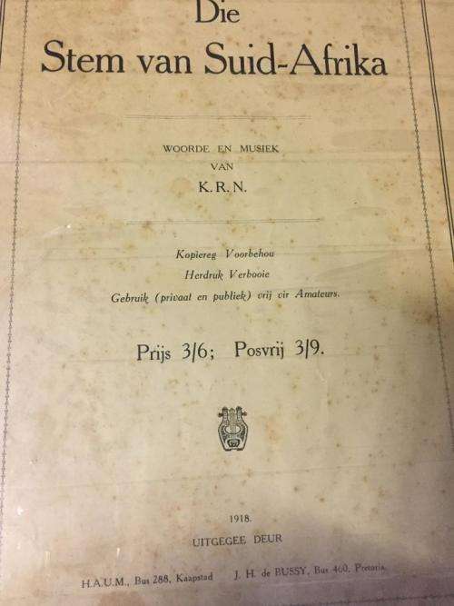 Africana:Die Stem van Suid Afrika circa 1918  ( 53 x 38 cm )