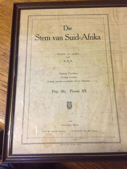 Africana:Die Stem van Suid Afrika circa 1918  ( 53 x 38 cm )