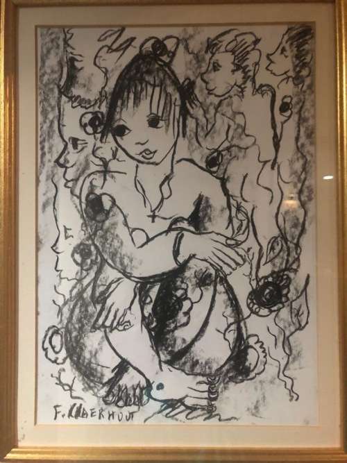 Frans Claerhout Charcoal from the 90s ( 30 x 22 cm without frame)