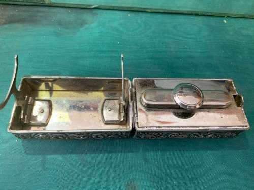 HALLMARKED SILVER BOX WITH OIL WARMER ( 9 X 5 X 4.5 CM )