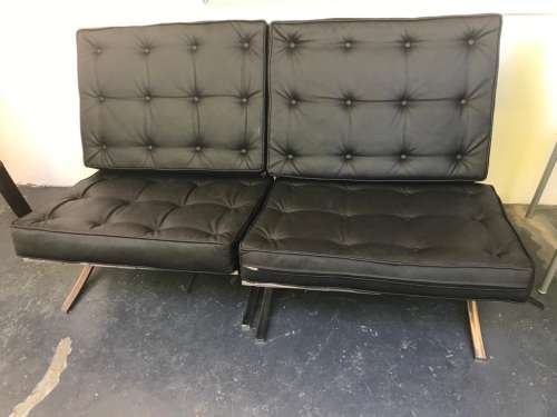 Barcelona Chairs : Pair of reproduction Chairs plus one footstool in good condition