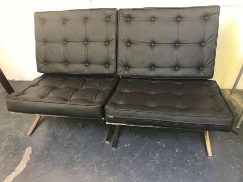 Barcelona Chairs : Pair of reproduction Chairs plus one footstool in good condition