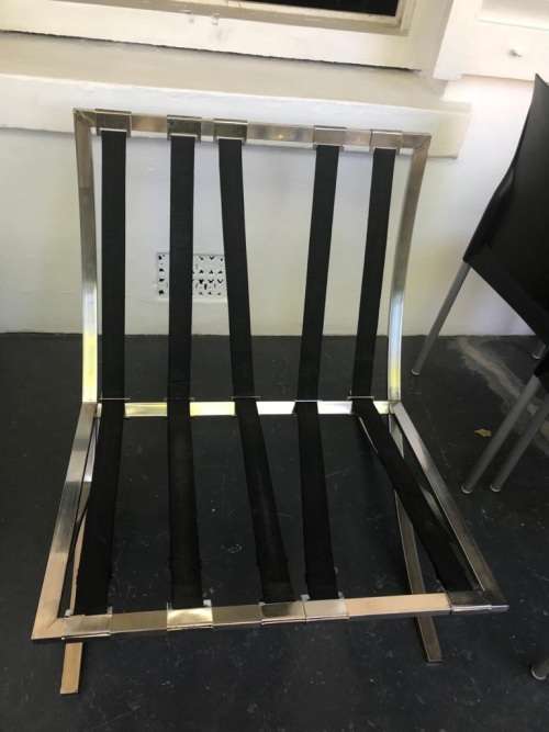 Barcelona Chairs : Pair of reproduction Chairs plus one footstool in good condition