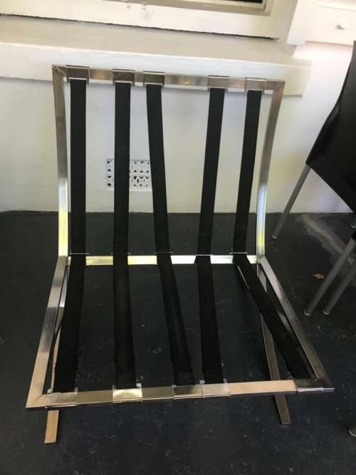 Barcelona Chairs : Pair of reproduction Chairs plus one footstool in good condition