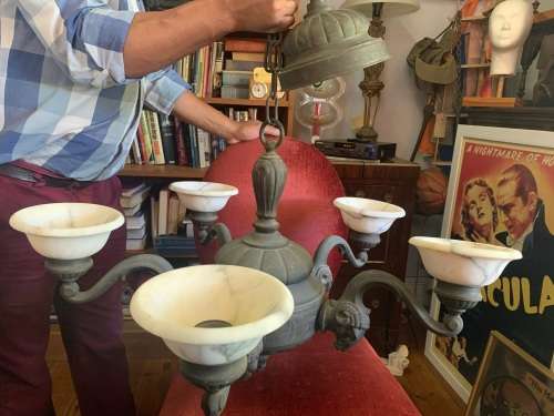 Magnifiscent Brass Ceiling Ligth with Marble Cups ( diameter 70 cm )