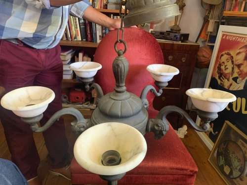 Magnifiscent Brass Ceiling Ligth with Marble Cups ( diameter 70 cm )