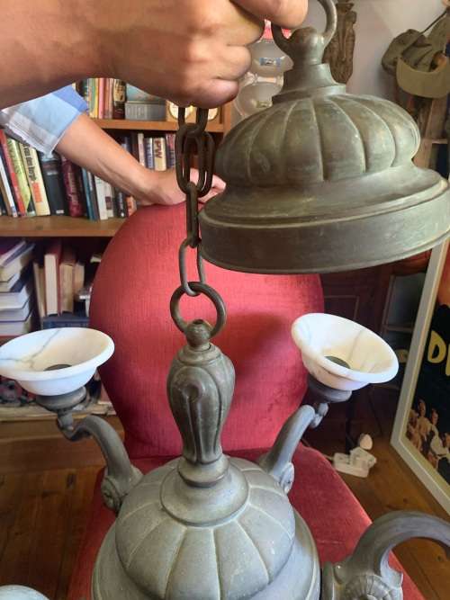 Magnifiscent Brass Ceiling Ligth with Marble Cups ( diameter 70 cm )