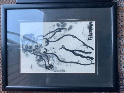 Pair of Original Frans Claerhout Charcoals ( 33 x 22 , 25 x 15: paintings without frame)