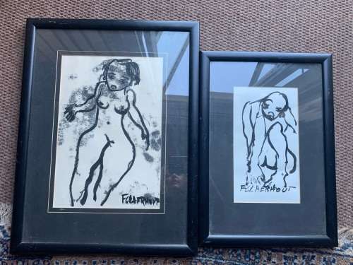 Pair of Original Frans Claerhout Charcoals ( 33 x 22 , 25 x 15: paintings without frame)