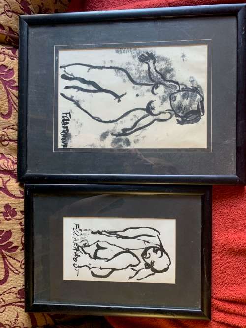 Pair of Original Frans Claerhout Charcoals ( 33 x 22 , 25 x 15: paintings without frame)