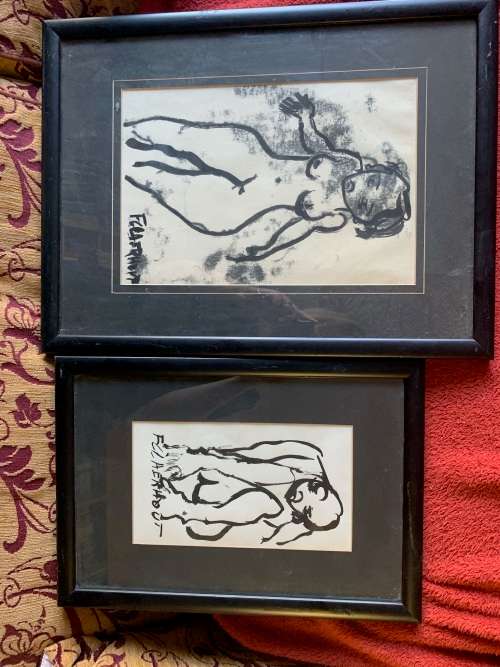 Pair of Original Frans Claerhout Charcoals ( 33 x 22 , 25 x 15: paintings without frame)