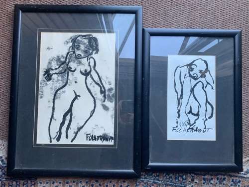 Pair of Original Frans Claerhout Charcoals ( 33 x 22 , 25 x 15: paintings without frame)