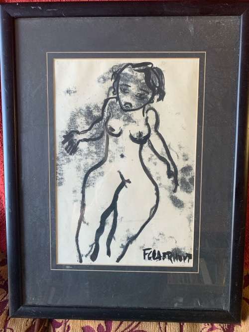 Pair of Original Frans Claerhout Charcoals ( 33 x 22 , 25 x 15: paintings without frame)
