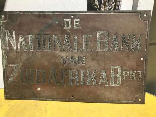 Brass Sign : Nationale Bank van Zuid Afrika ( 61 x 28 cm )