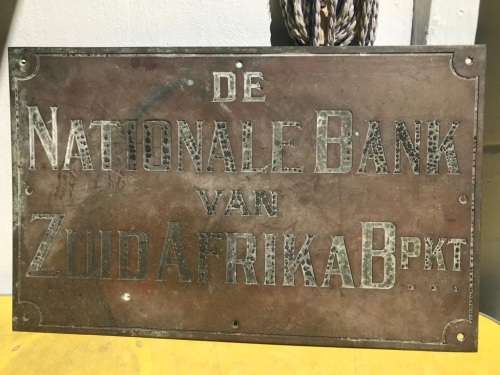 Brass Sign : Nationale Bank van Zuid Afrika ( 61 x 28 cm )