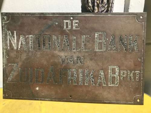 Brass Sign : Nationale Bank van Zuid Afrika ( 61 x 28 cm )