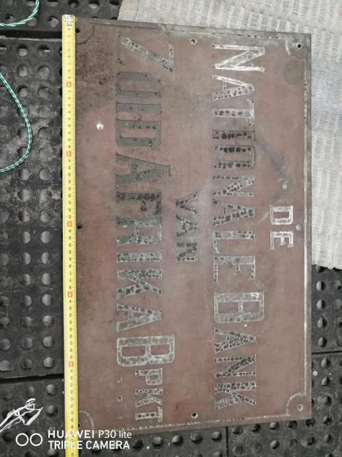 Brass Sign : Nationale Bank van Zuid Afrika ( 61 x 28 cm )