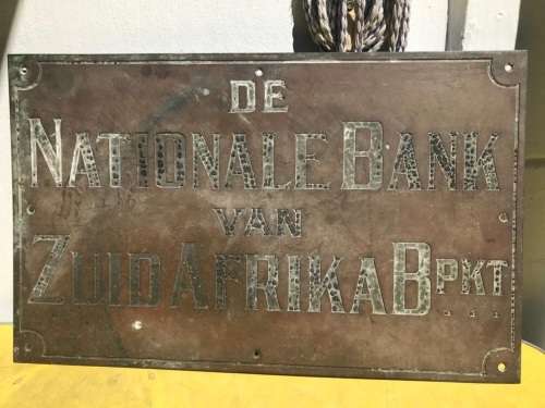 Brass Sign : Nationale Bank van Zuid Afrika ( 61 x 28 cm )
