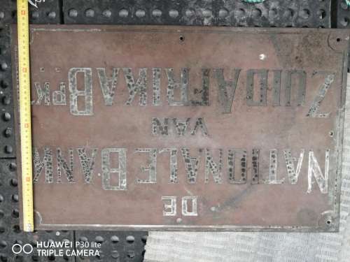 Brass Sign : Nationale Bank van Zuid Afrika ( 61 x 28 cm )