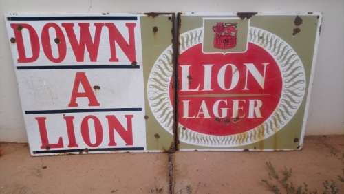 Large Enamel Lion Lager Sign