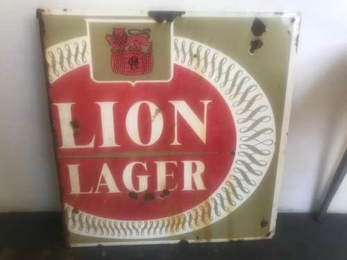 Large Enamel Lion Lager Sign
